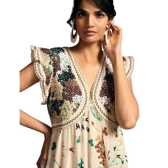 Anthropologie Printed V-Neck Maxi Dress Size 6 / 18.5 PTP New w/ Tag MSRP $198 - Picture 3 of 16